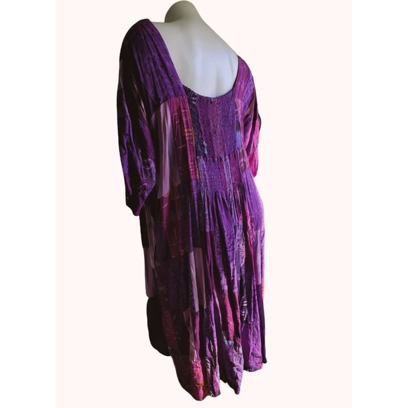 Purple Patchwork Dress Caftan Beach Coverup Trapeze Boho Woman's 3X Plus LH8142 - Picture 9 of 10